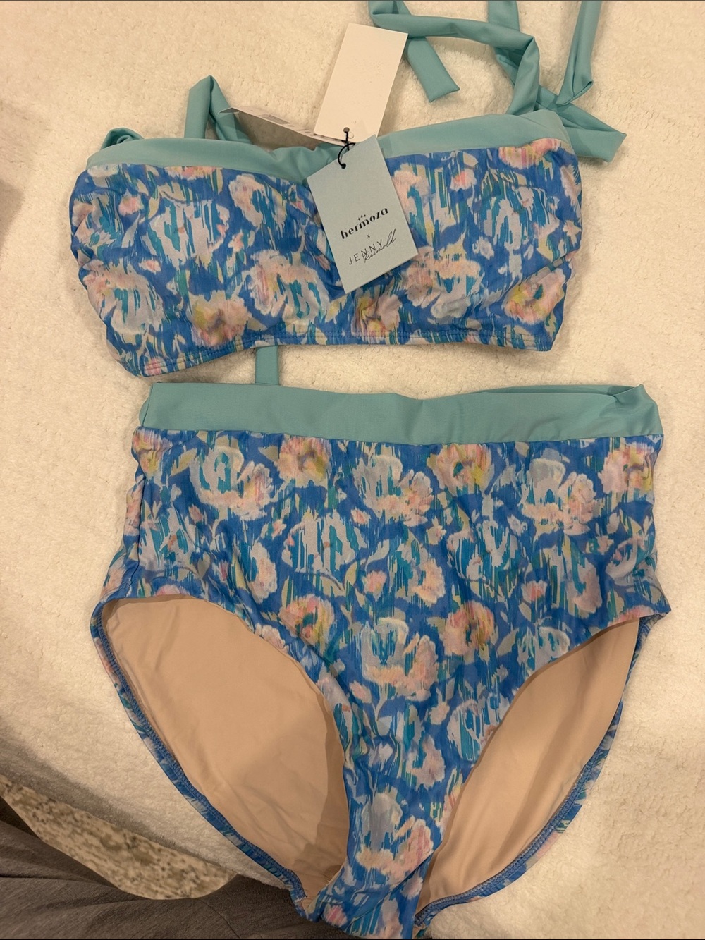 Hermoza Blue Floral Two-Piece womenβs High-Waist Swim Set